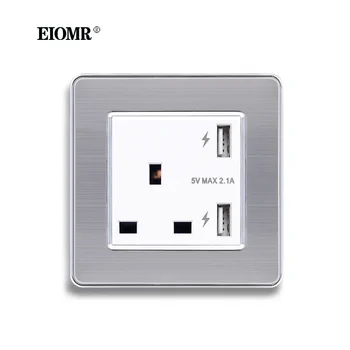 EIOMR 13A Британската Изход е 86 мм, Ac 110 ~ 250 Dual USB Стенни Изход Качествен Панел От Неръждаема Стомана Универсален Изход