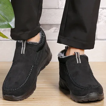 Мъжки Тъканта, Обувки Памучен Парусиновая Однотонная Кръгла Форма Плюс Флисовые Дишащи Увеличаване На Нескользящие Обувки