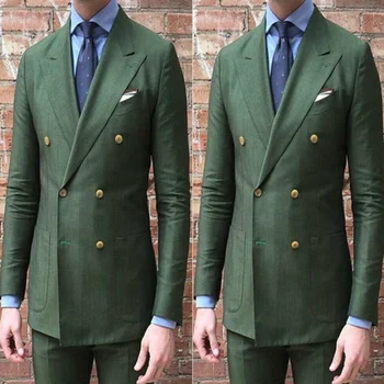 Армейски зелен Мъжки костюм от смес от полиестер, 2 броя (палта + Панталони) Traje Hombre Ежедневни смокинги Младоженеца по Индивидуална заявка