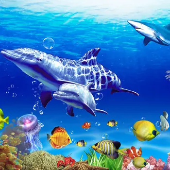 3d Подводен Свят Делфин Хотел е голяма риба великолепна фреска ТЕЛЕВИЗИЯ фон тапети с нестандартни размери